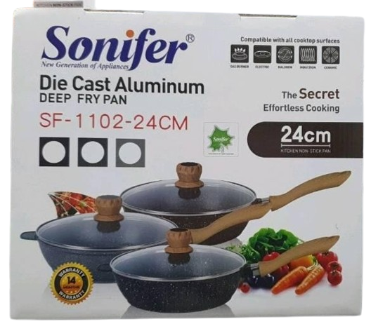 Sonifer tiganj SF-1102 Aluminijumski tiganj prečnika 24cm Duboki tiganj sa poklopcem Sonifer Sonifer kuhinjski tiganj zapremine 2.75L Kvalitetan tiganj za pripremu jela Sonifer SF-1102 Tiganj za kuhanje sa aluminijumskim poklopcem Aluminijumski tiganj Sonifer sa dubokim dizajnom Sonifer kuhinjski aparati Tiganj za prženje i dinstanje Sonifer Pouzdani tiganj Sonifer za ukusna jela