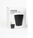 Crna metalna posuda sa originalnim pakovanjem