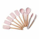 Roze silikonski kuhinjski pribor detaljan prikaz