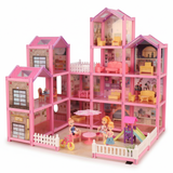 Kucica za Lutke - Velika Roze Vila sa Namestajom Prednji Pogled