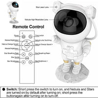 projektor astronauta, noćno svetlo za dečiju sobu, svetlo galaksije, LED projektor zvezda, dekoracija svemir, tajmer svetlo, daljinski upravljač, rotirajuća glava astronauta.