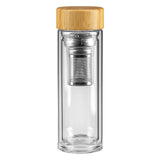 TEA, boca sa dvostrukim zidom i poklopcem od bambusa, 420 ml, transparentna