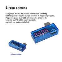 USB tester napajanja sa LED prikazom ugaoni